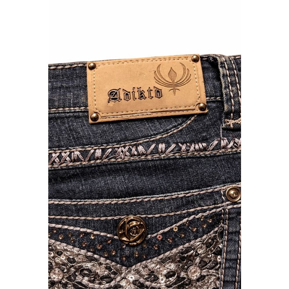Adiktd Embellished Bootcut Jeans Size 12 Dark Wash Stretch Bling Pockets 32x34 - Picture 4 of 7